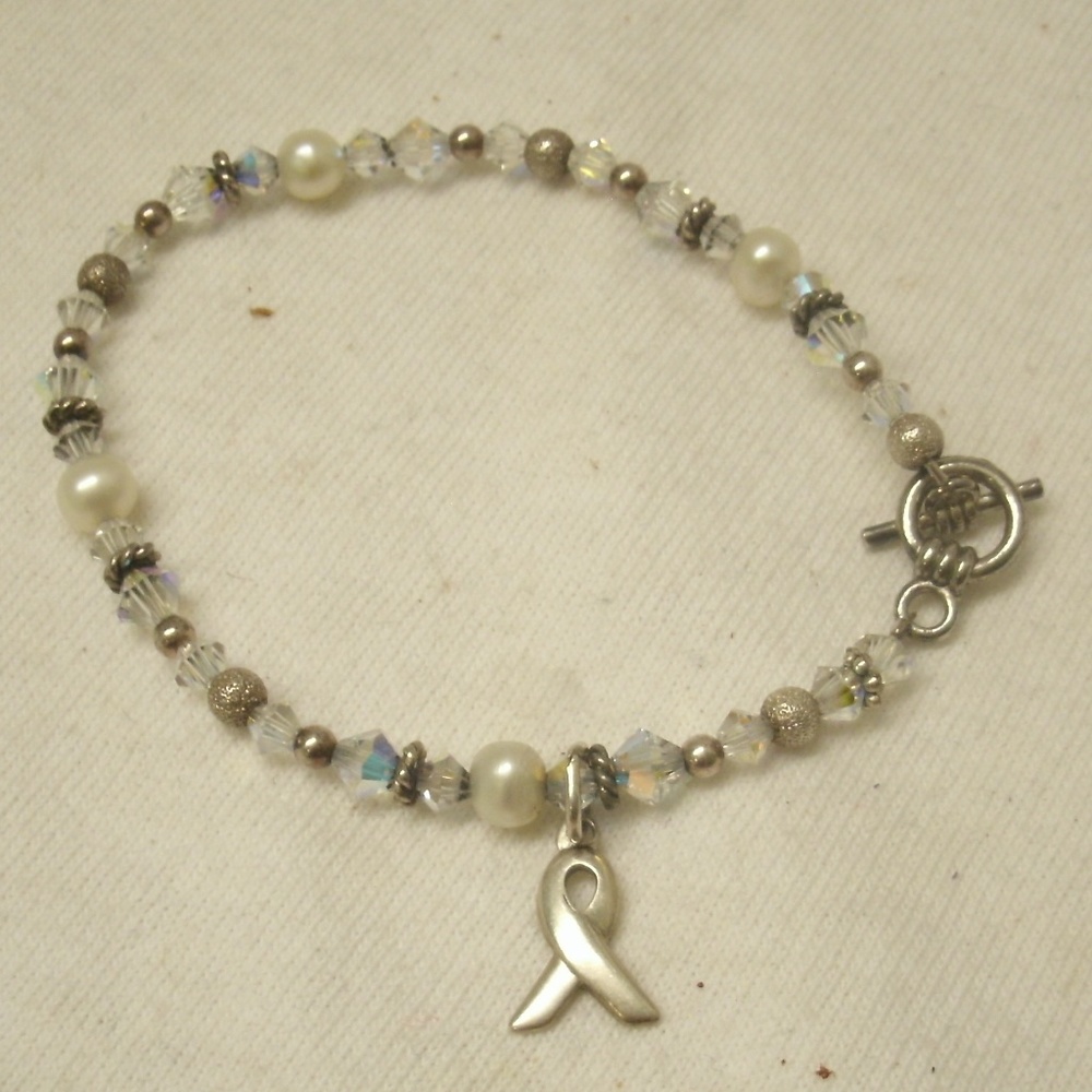 Bead Bracelet Sterling Silver Awareness Ribbon